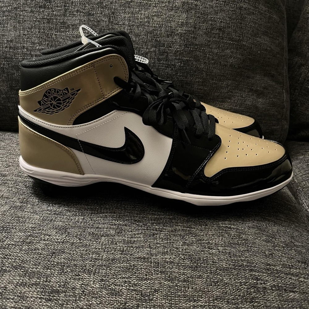 Jordan Shoes Mens Size 18 Gold Black Air Jordan 1 Football Cleats FJ6805-701